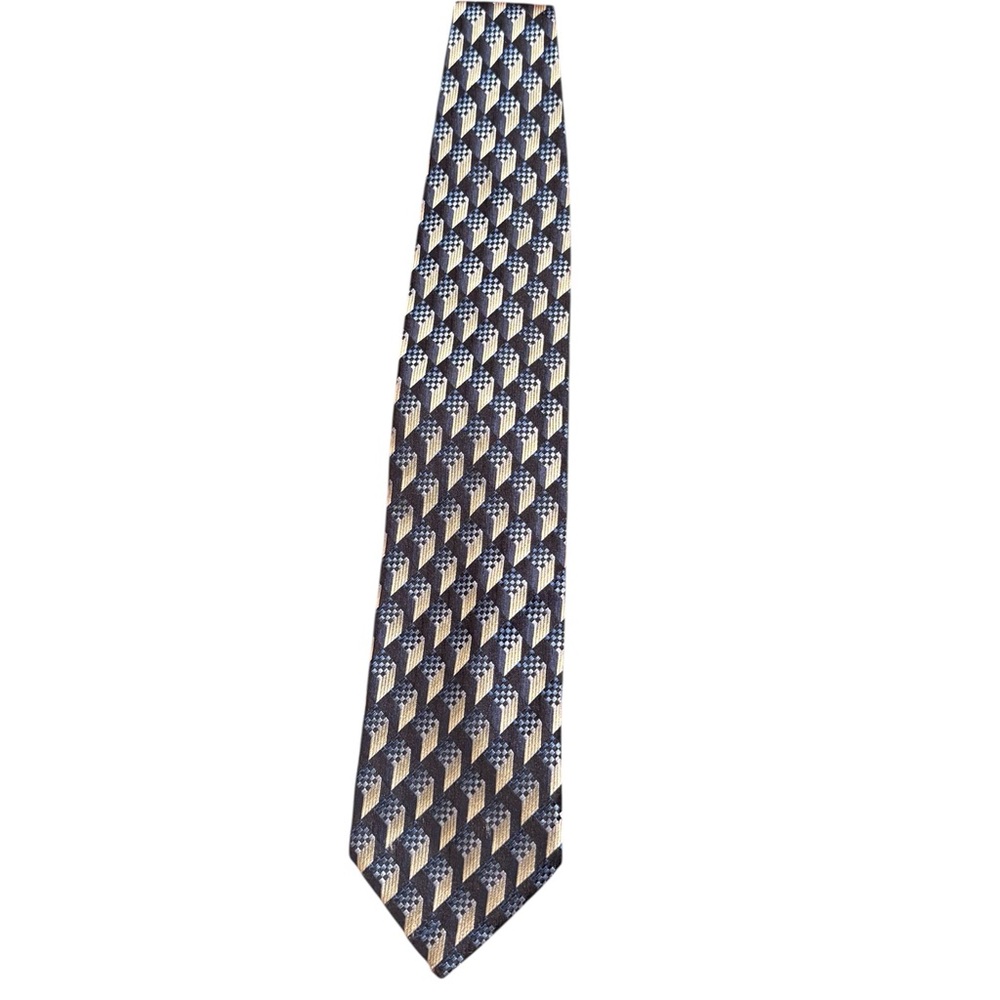 Pronto Uomo 100% Silk Navy and Beige Geometric Design Mens Formal Tie